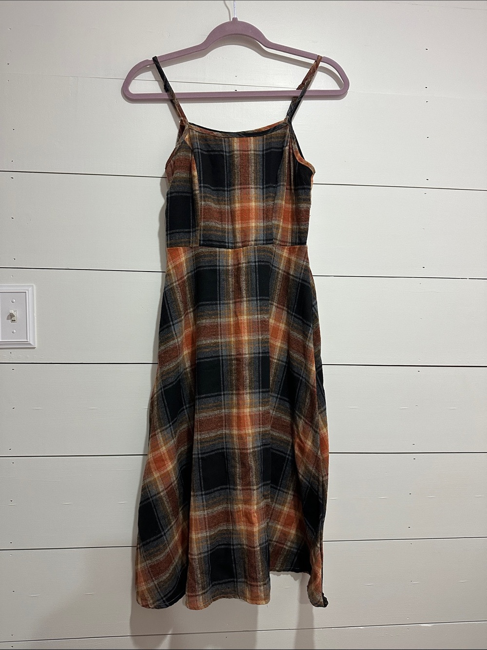 Plaid Slip Midi Dress in Orange and Black size small
